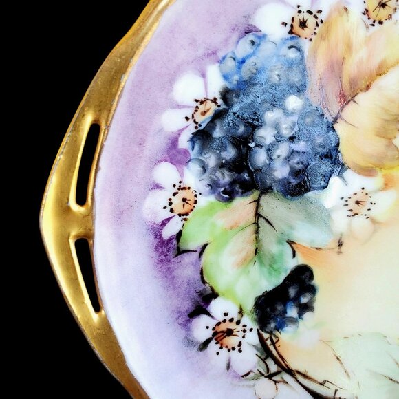 MZ Austria Art Nouveau Hand Painted Plate Gilt and Blackberries Country - Picture 3 of 14